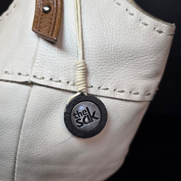 The Sak Genuine Leather Handbag Purse Ivory with Brown Straps - Picture 2 of 16